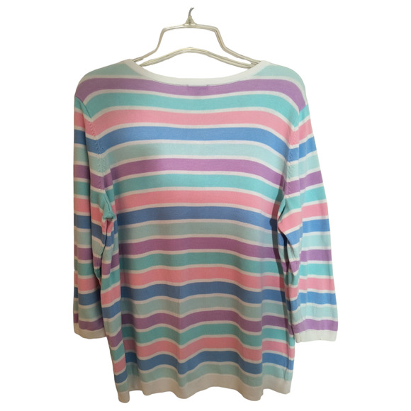 Talbots 3/4 Sleeve Cardigan Wmn's Sz 1XP Multicolor Striped Button up Sweater - Picture 4 of 11